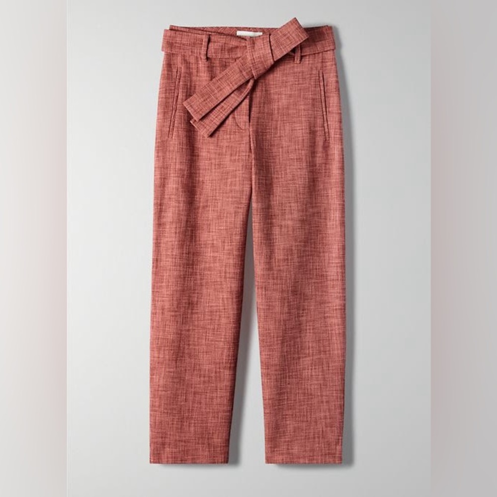 aritzia wilfred new tie front tweed pants / size 4 / rustic red